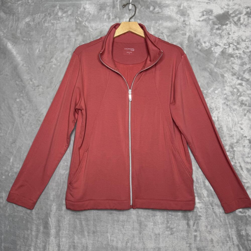 Coldwater Creek Jacket Womens Small Pink Full Zip Mock Neck Pockets Stretch